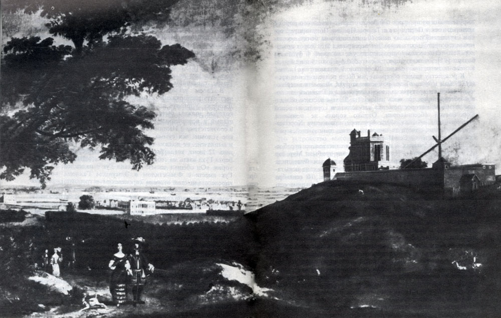 9. Вид на Гринвичскую обсерваторию с холма Крум (примерно 1680 г.). Во дворце королевы (в центре слева) сегодня находится отделение Национального морского музея, во дворце короля (слева) - часть Королевского морского колледжа. (С картины неизвестного художника, из собраний Национального морского музея.)