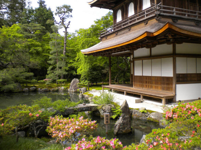 Японский сад. Сад храма Гинкакудзи (Серебряный павильон) в Киото. Ginkaku-ji