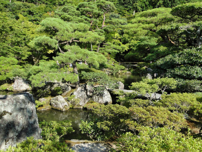 Японский сад. Сад храма Гинкакудзи (Серебряный павильон) в Киото. Ginkaku-ji